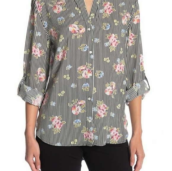 Como Vintage Long Sleeves Striped Floral Hi-Lo Button up Shirt Size small - Picture 1 of 14